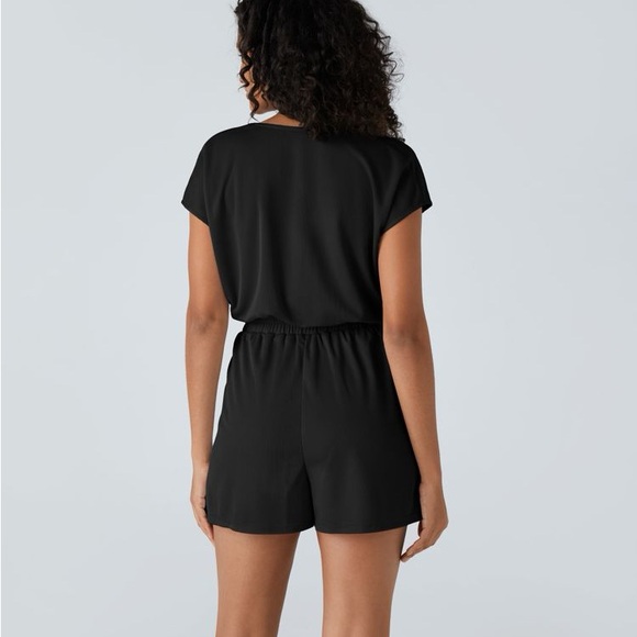 HALARA V Neck Short Sleeve Pocket Waffle Casual Romper - Picture 2 of 13